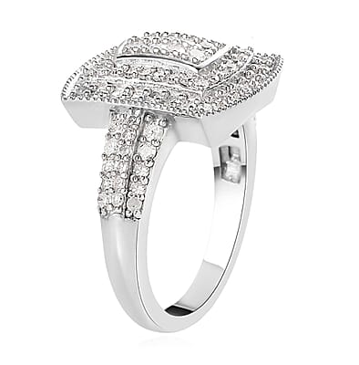 Natural Diamond Cluster Ring in Platinum Over Sterling Silver (Size 7.0) 1.00 ctw