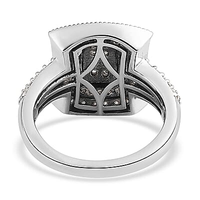 Natural Diamond Cluster Ring in Platinum Over Sterling Silver (Size 7.0) 1.00 ctw