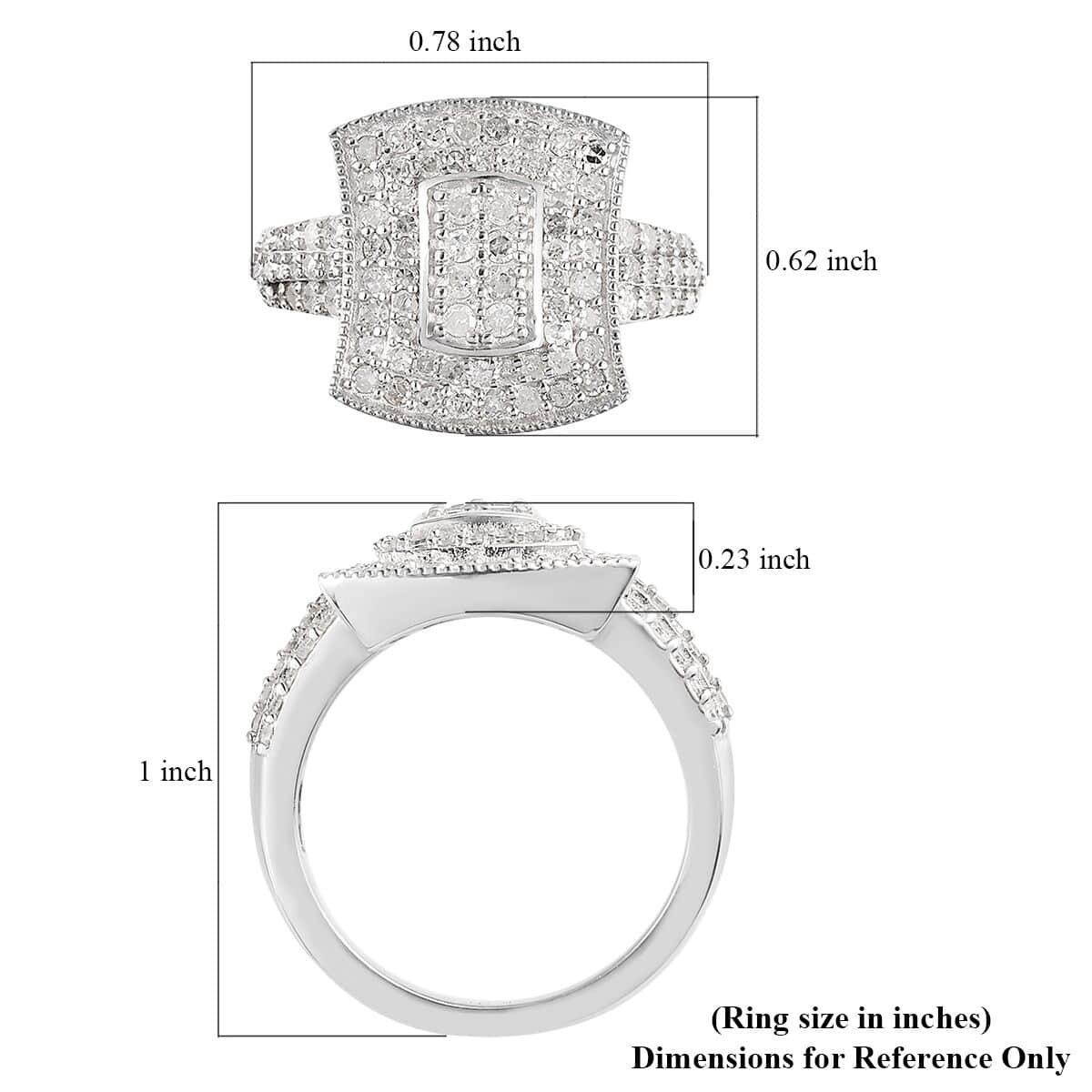 Natural Diamond Cluster Ring in Platinum Over Sterling Silver (Size 7.0) 1.00 ctw image number 5