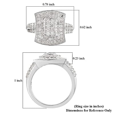 Natural Diamond Cluster Ring in Platinum Over Sterling Silver (Size 7.0) 1.00 ctw