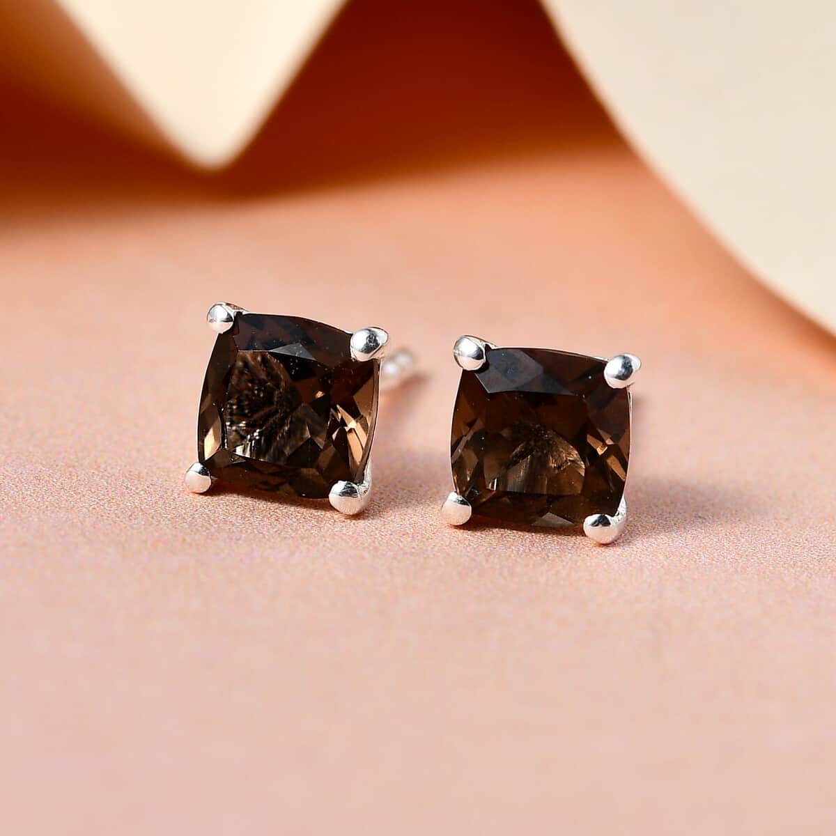 Brazilian Smoky Quartz Solitaire Stud Earrings in Sterling Silver 1.15 ctw image number 3