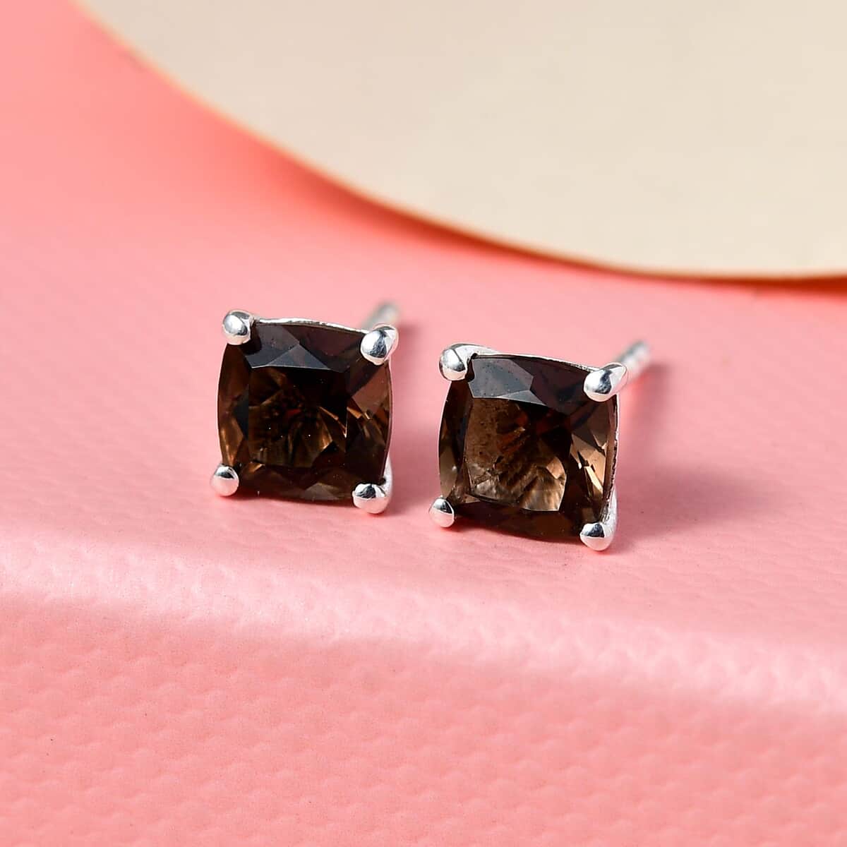 Brazilian Smoky Quartz Solitaire Stud Earrings in Sterling Silver 1.15 ctw image number 4
