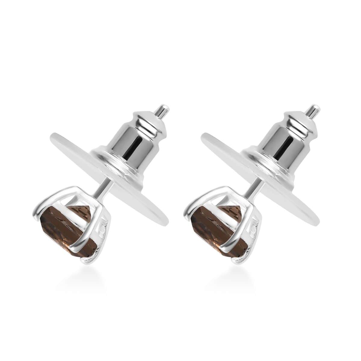 Brazilian Smoky Quartz Solitaire Stud Earrings in Sterling Silver 1.15 ctw image number 5