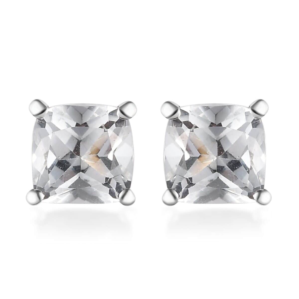 White Topaz Solitaire Stud Earrings in Sterling Silver 1.50 ctw image number 0
