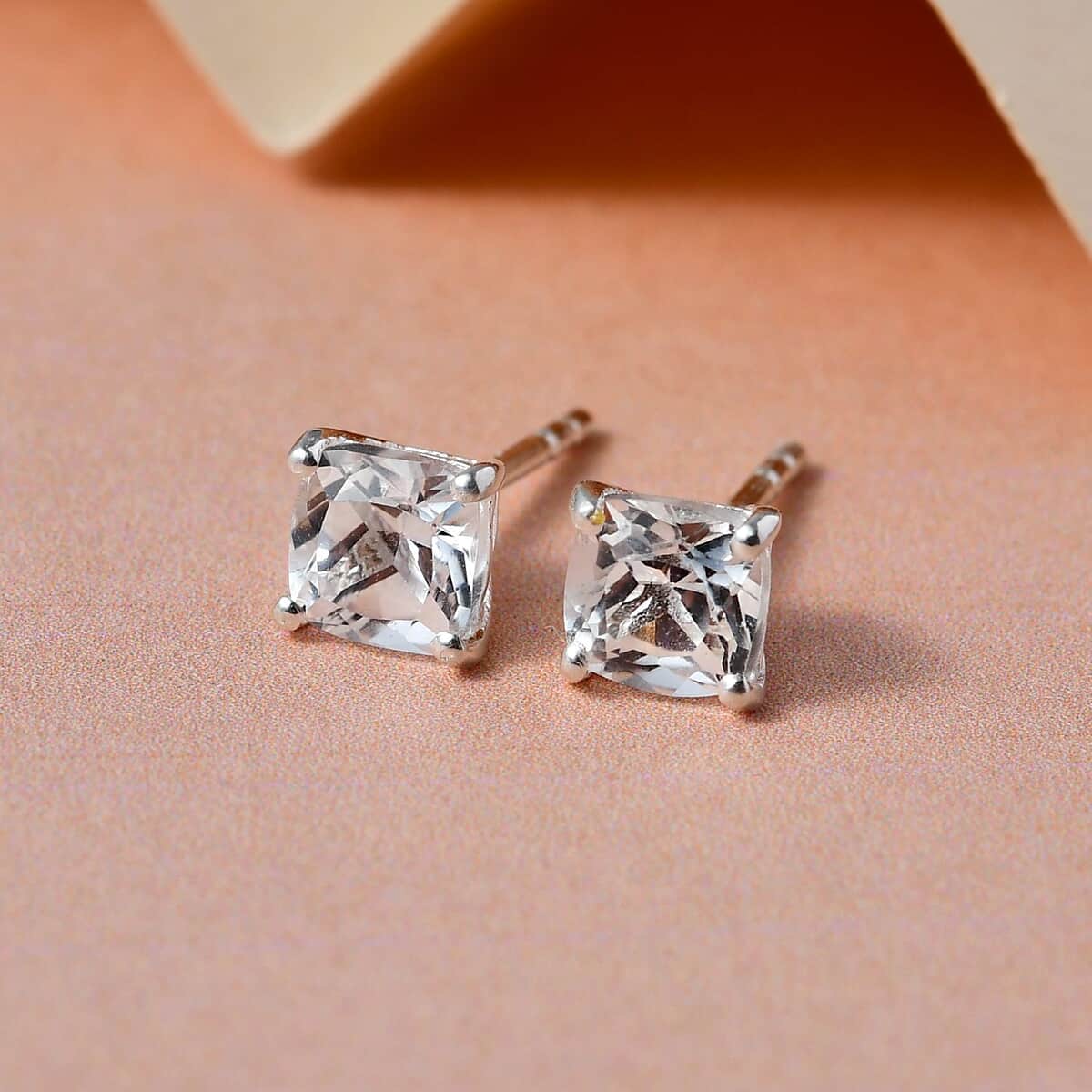 White Topaz Solitaire Stud Earrings in Sterling Silver 1.50 ctw image number 3