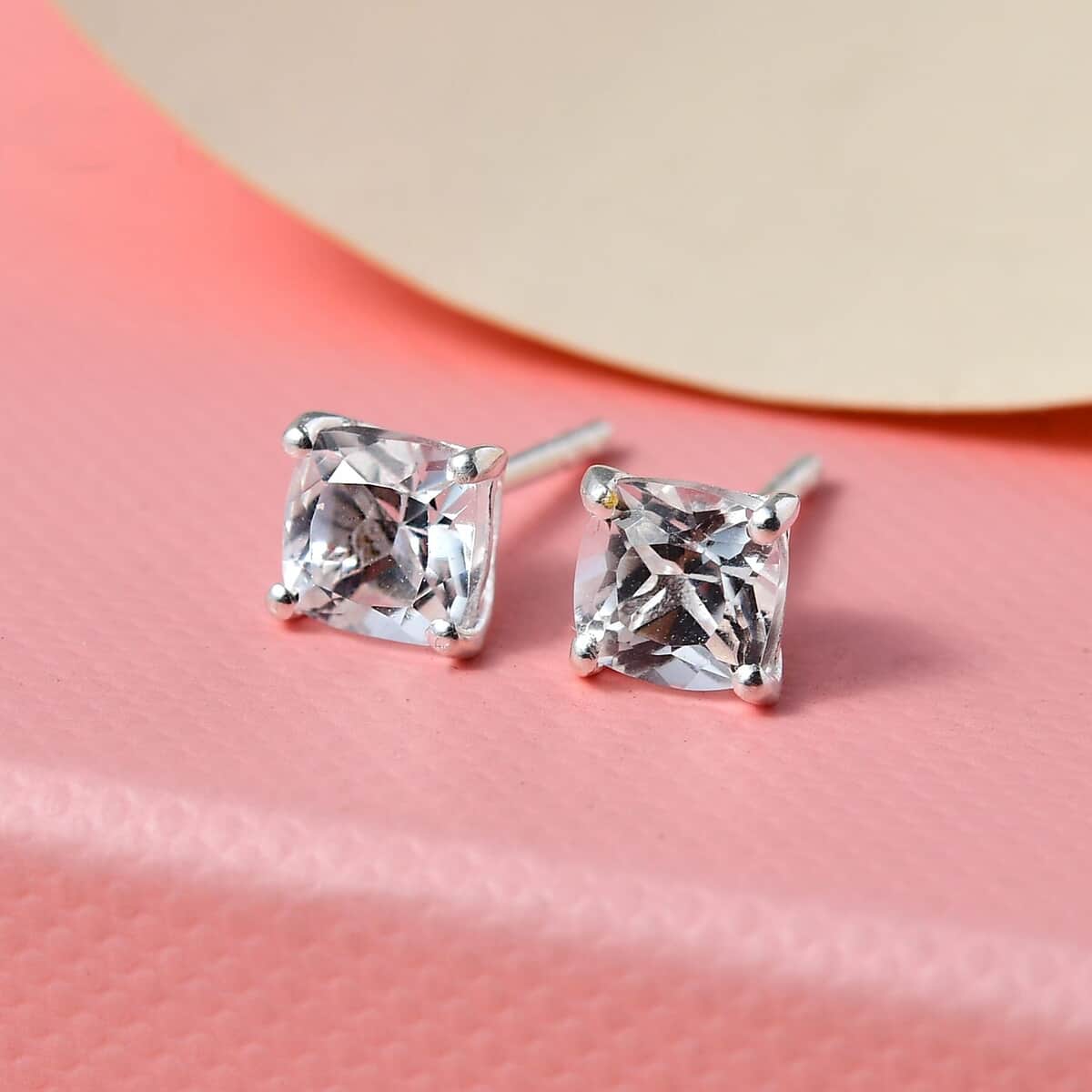 White Topaz Solitaire Stud Earrings in Sterling Silver 1.50 ctw image number 4