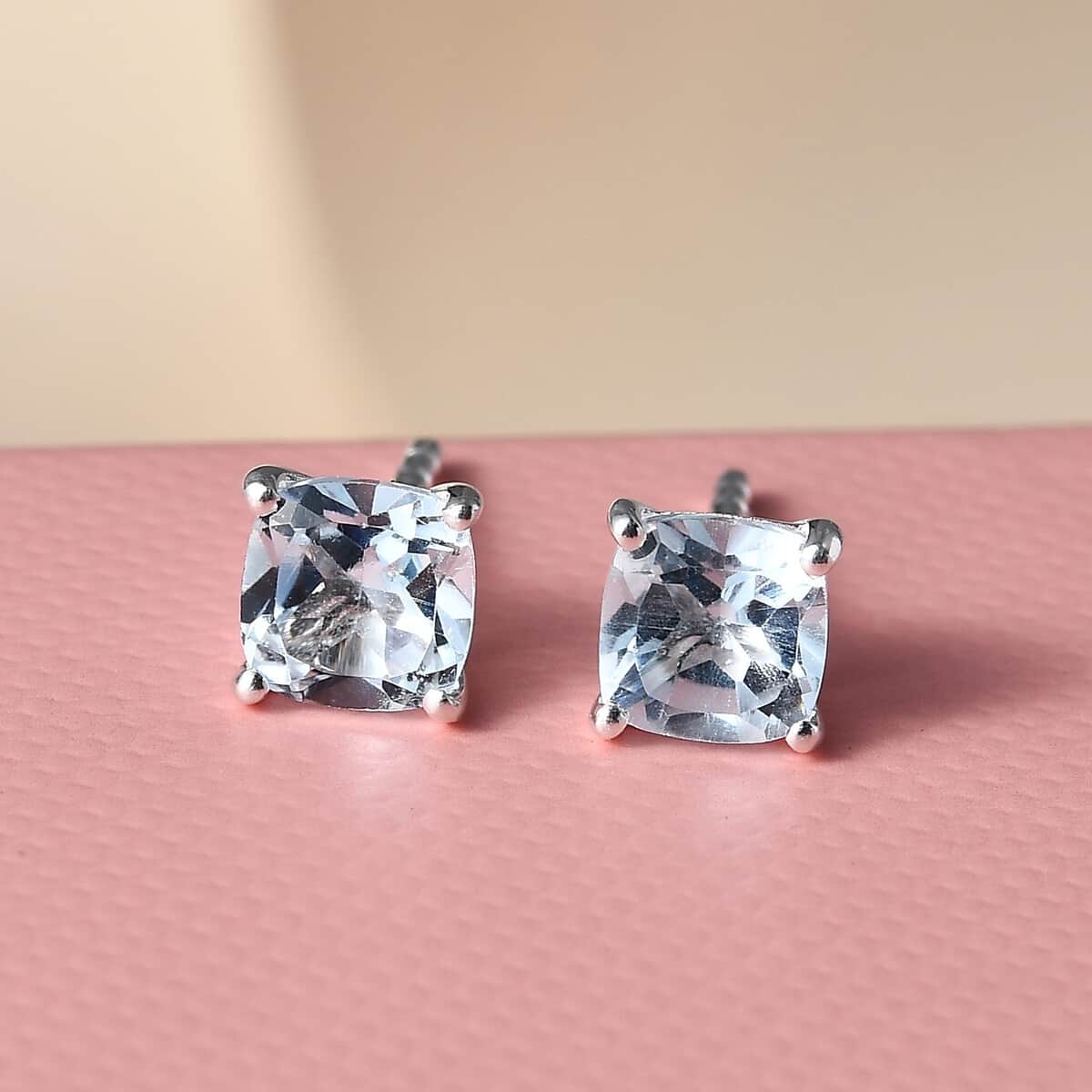 Sky Blue Topaz Solitaire Stud Earrings in Sterling Silver 1.40 ctw image number 3