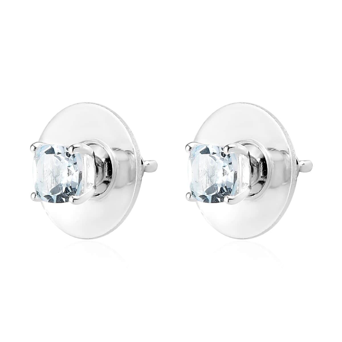 Sky Blue Topaz Solitaire Stud Earrings in Sterling Silver 1.40 ctw image number 5