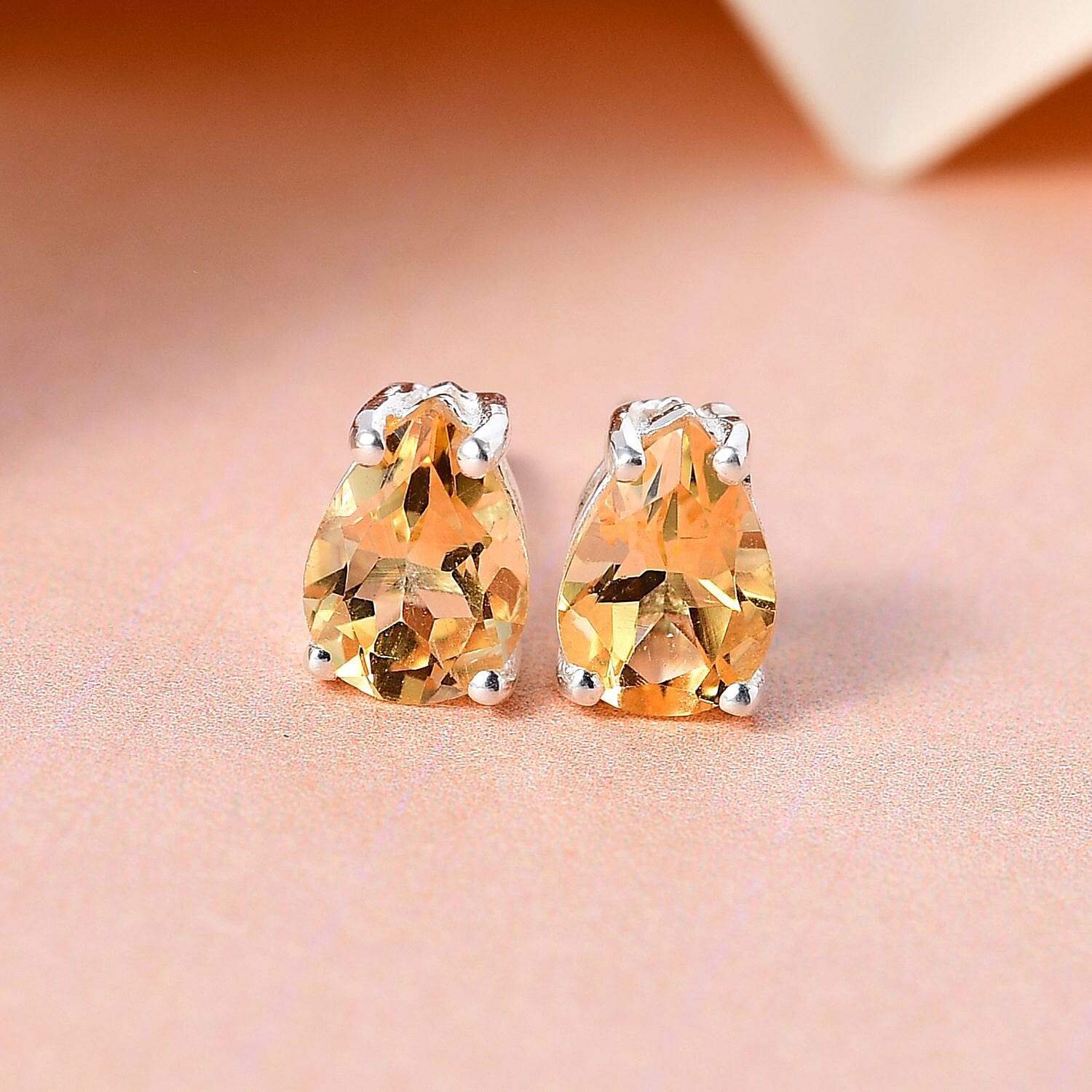 Brazilian Citrine Solitaire Stud Earrings in Sterling Silver 1.25 ctw