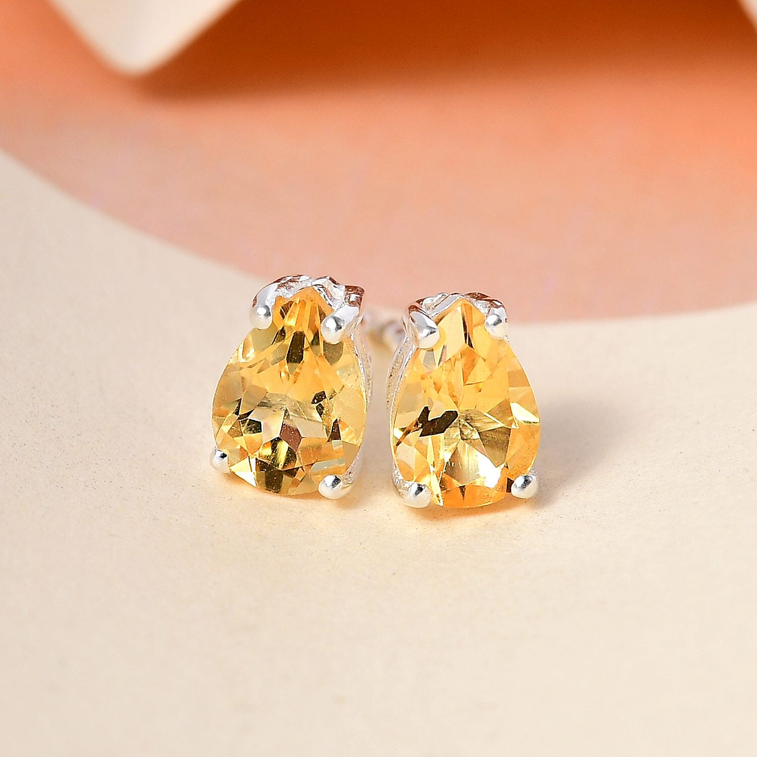 Brazilian Citrine Solitaire Stud Earrings in Sterling Silver 1.25 ctw