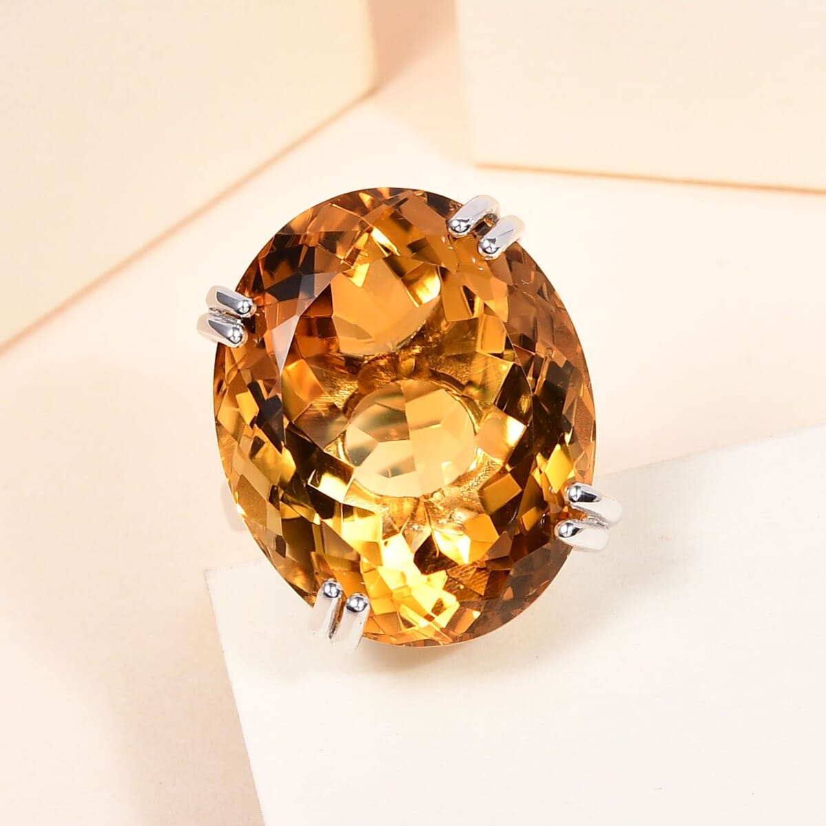 Brazilian Citrine 53.25 ctw Solitaire Ring in Platinum Over Sterling Silver (Size 6.0) image number 1