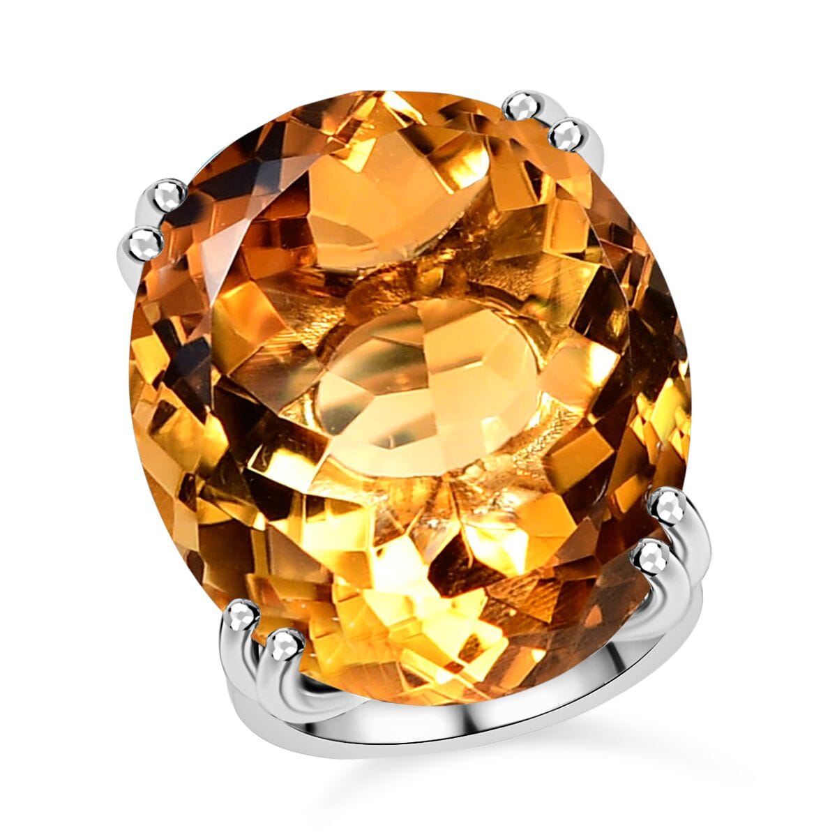 Brazilian Citrine 53.25 ctw Solitaire Ring in Platinum Over Sterling Silver (Size 7.0) image number 0