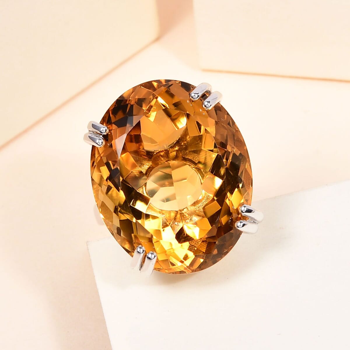 Brazilian Citrine 53.25 ctw Solitaire Ring in Platinum Over Sterling Silver (Size 7.0) image number 1