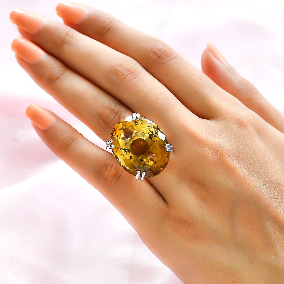 Brazilian Citrine 53.25 ctw Solitaire Ring in Platinum Over Sterling Silver (Size 7.0) image number 2
