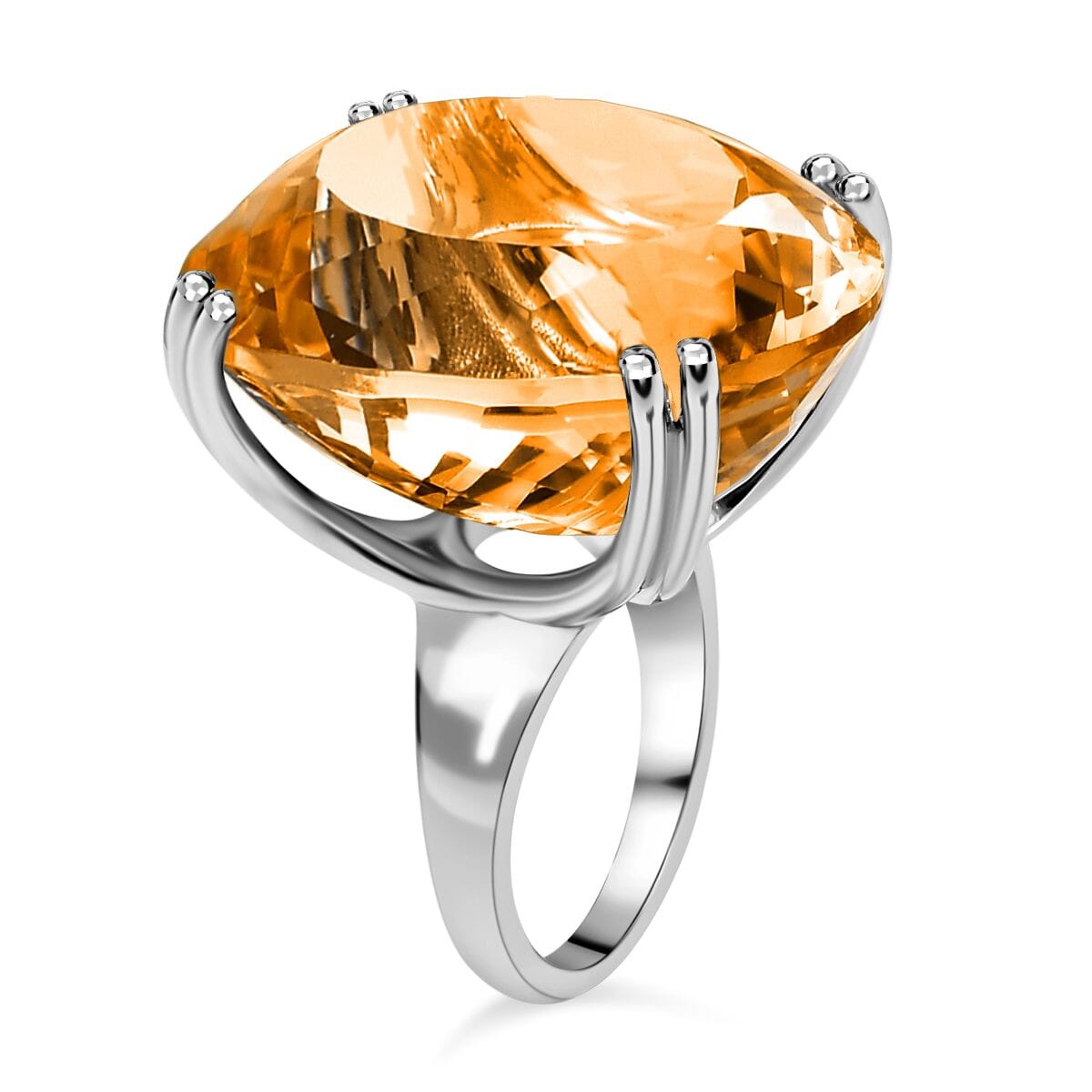 Brazilian Citrine 53.25 ctw Solitaire Ring in Platinum Over Sterling Silver (Size 7.0) image number 3