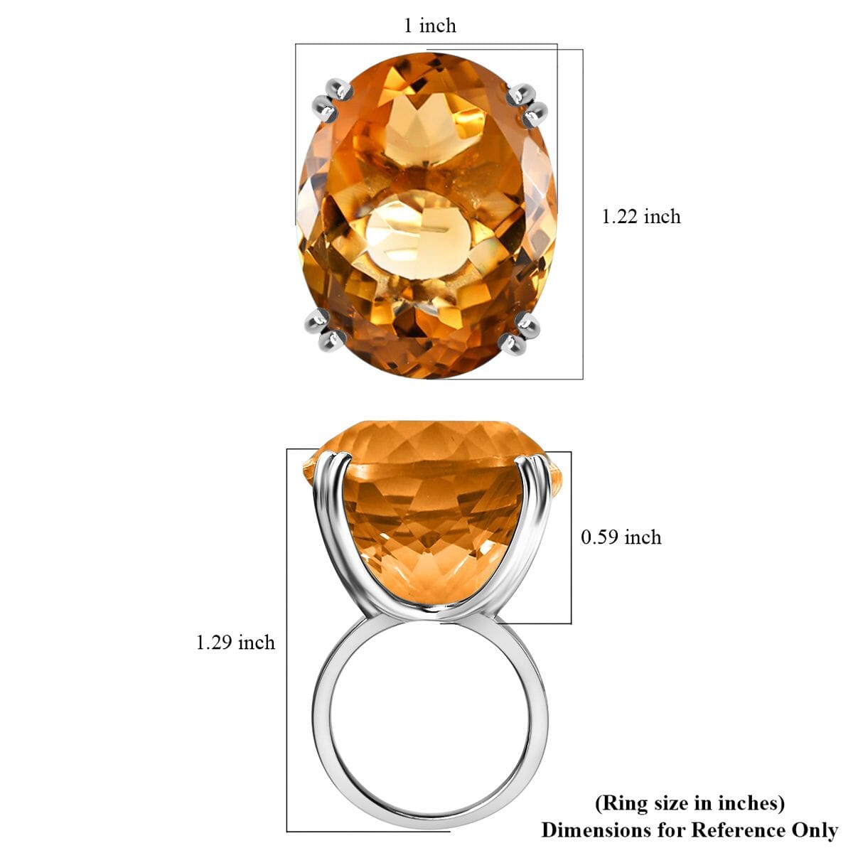 Brazilian Citrine 53.25 ctw Solitaire Ring in Platinum Over Sterling Silver (Size 7.0) image number 5