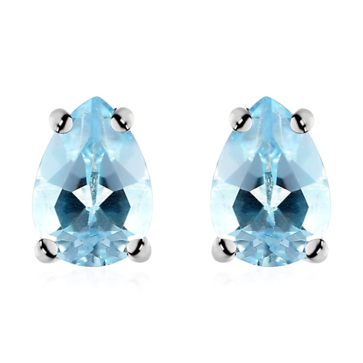 Sky Blue Topaz Solitaire Stud Earrings in Sterling Silver 1.75 ctw image number 0