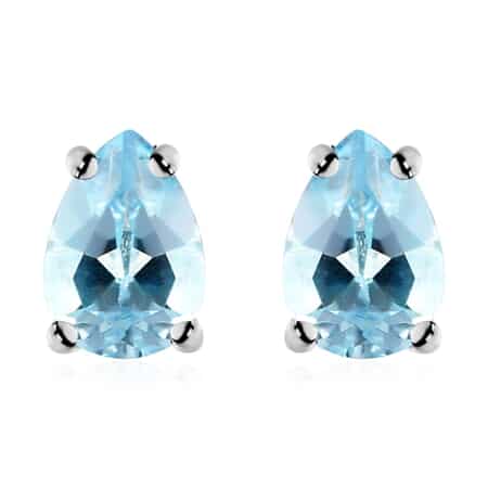 Sky Blue Topaz Solitaire Stud Earrings in Sterling Silver 1.75 ctw image number 0