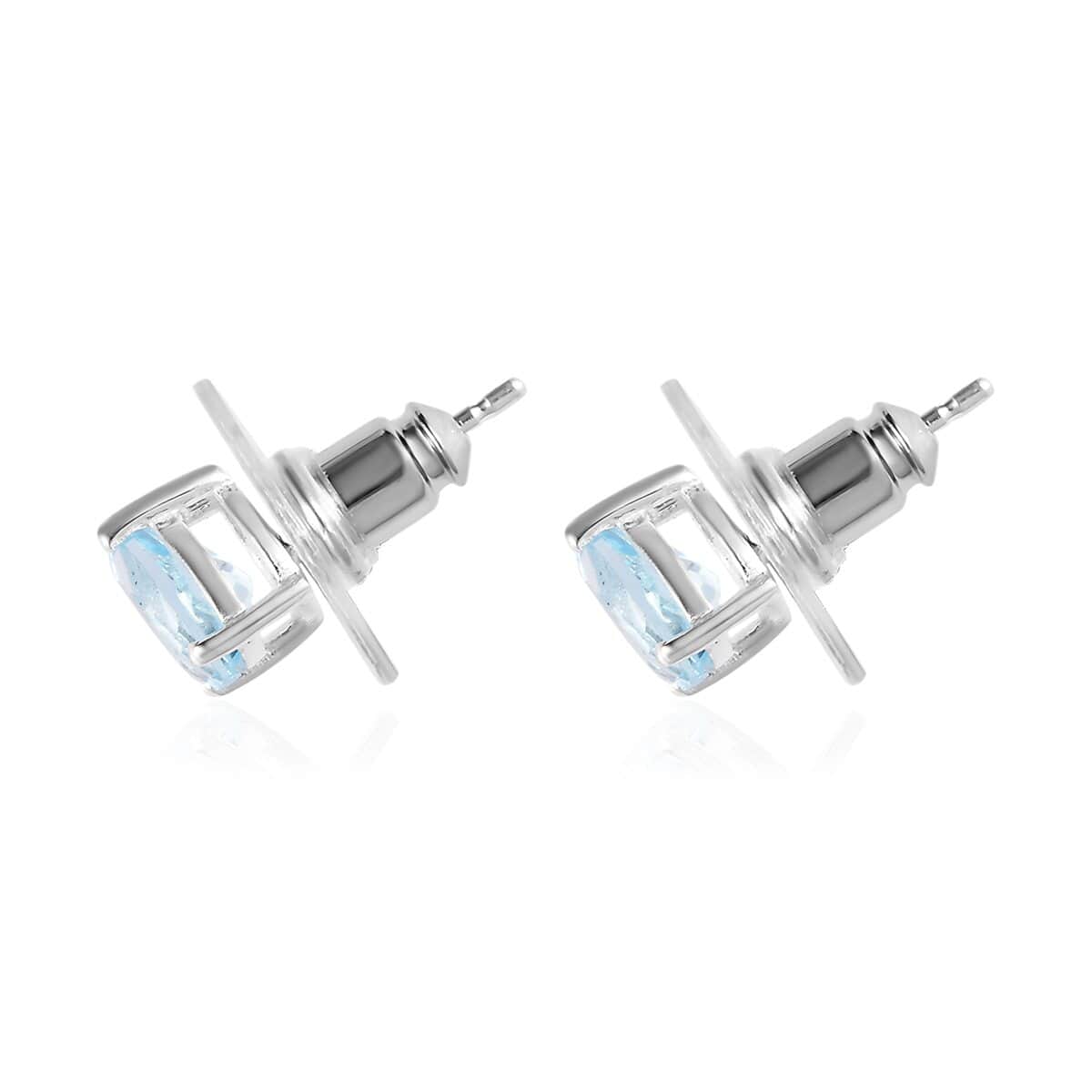 Sky Blue Topaz Solitaire Stud Earrings in Sterling Silver 1.75 ctw image number 5