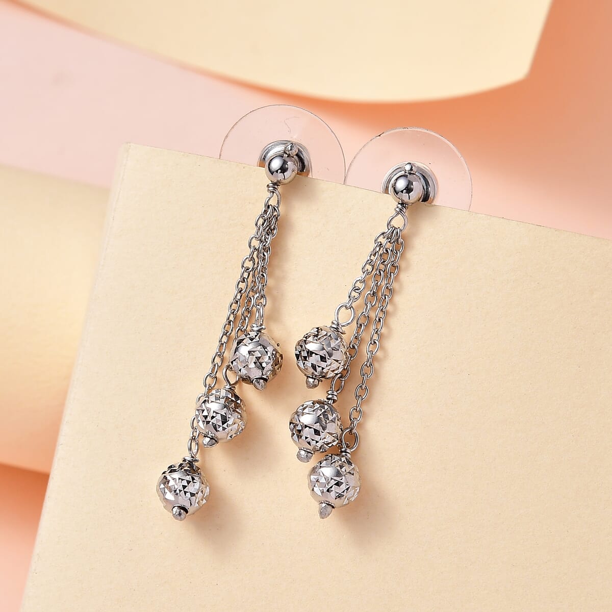 Platinum Over Sterling Silver Dangle Earrings 1.90 Grams image number 1