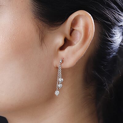 Platinum Over Sterling Silver Dangle Earrings 1.90 Grams