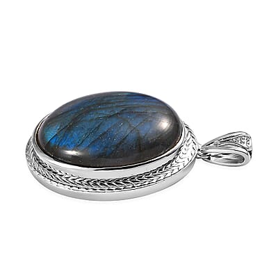 Malagasy Labradorite Solitaire Pendant in Platinum Over Copper with Magnet 25.00 ctw