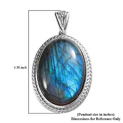 Malagasy Labradorite Solitaire Pendant in Platinum Over Copper with Magnet 25.00 ctw