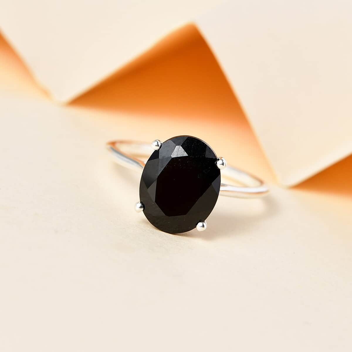 Natural Thai Black Spinel Solitaire Ring in Sterling Silver 3.25 ctw image number 1