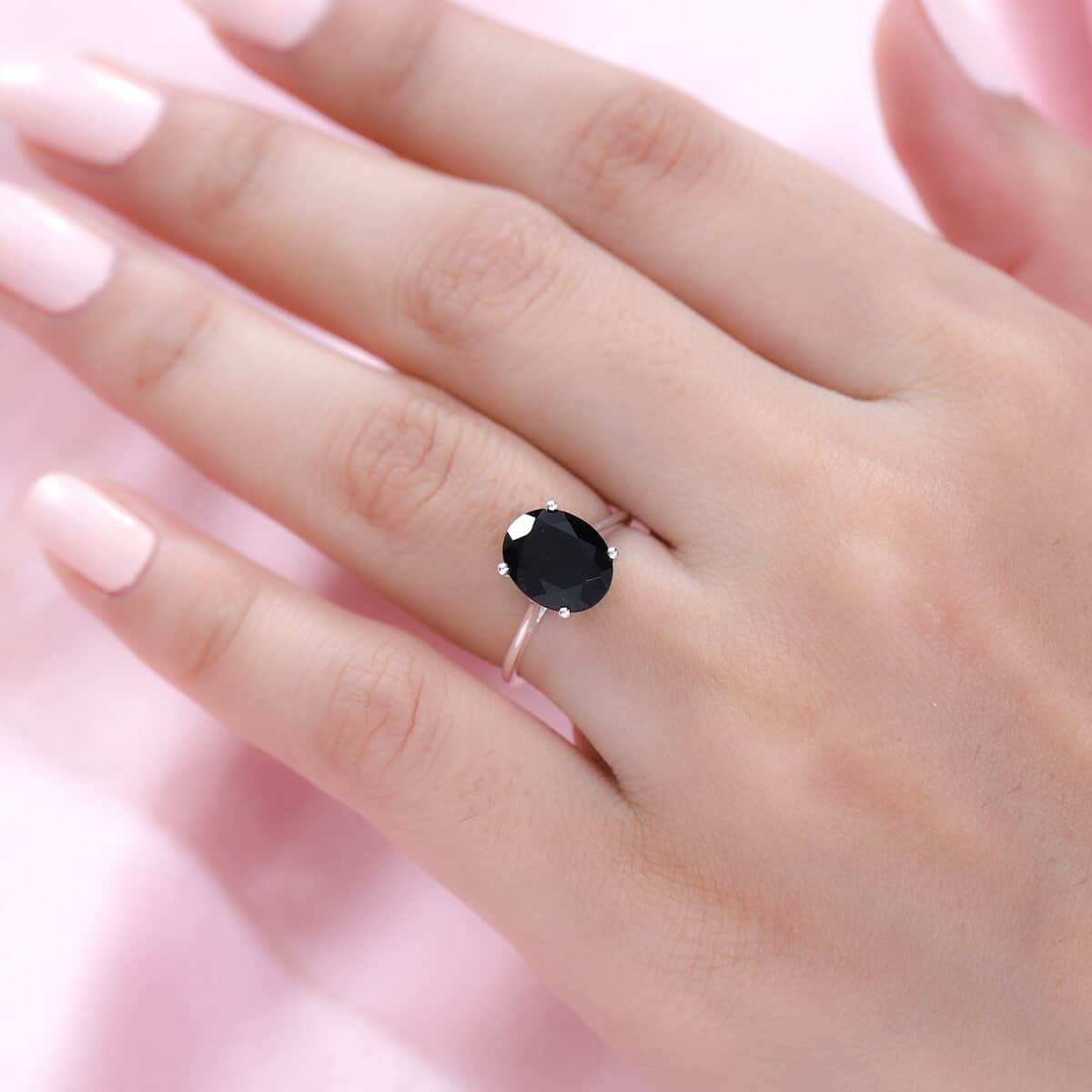 Natural Thai Black Spinel Solitaire Ring in Sterling Silver 3.25 ctw image number 2