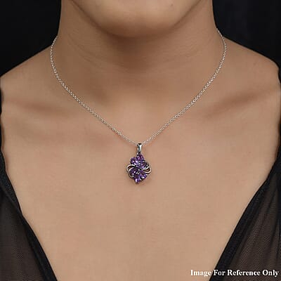 African Amethyst Cluster Pendant in Stainless Steel 2.35 ctw