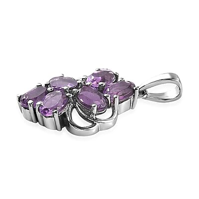African Amethyst Cluster Pendant in Stainless Steel 2.35 ctw