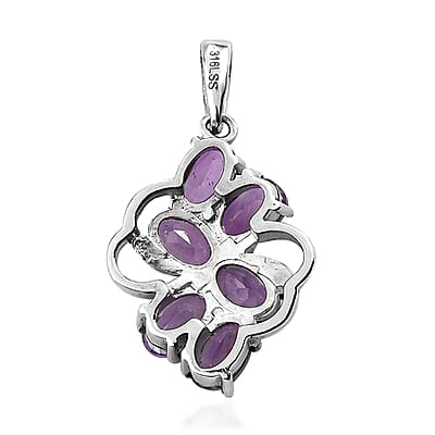 African Amethyst Cluster Pendant in Stainless Steel 2.35 ctw