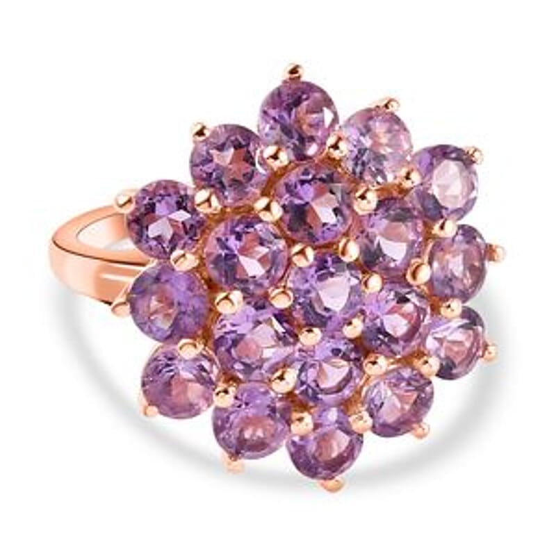 Rose De France Amethyst 4.84 ctw Ring in Vermeil RG Over Sterling Silver (Size 11.5)