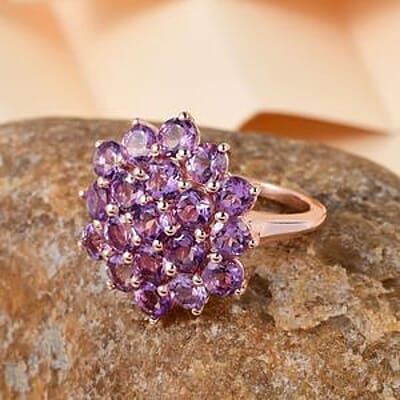 Rose De France Amethyst 4.84 ctw Ring in Vermeil RG Over Sterling Silver (Size 11.5)