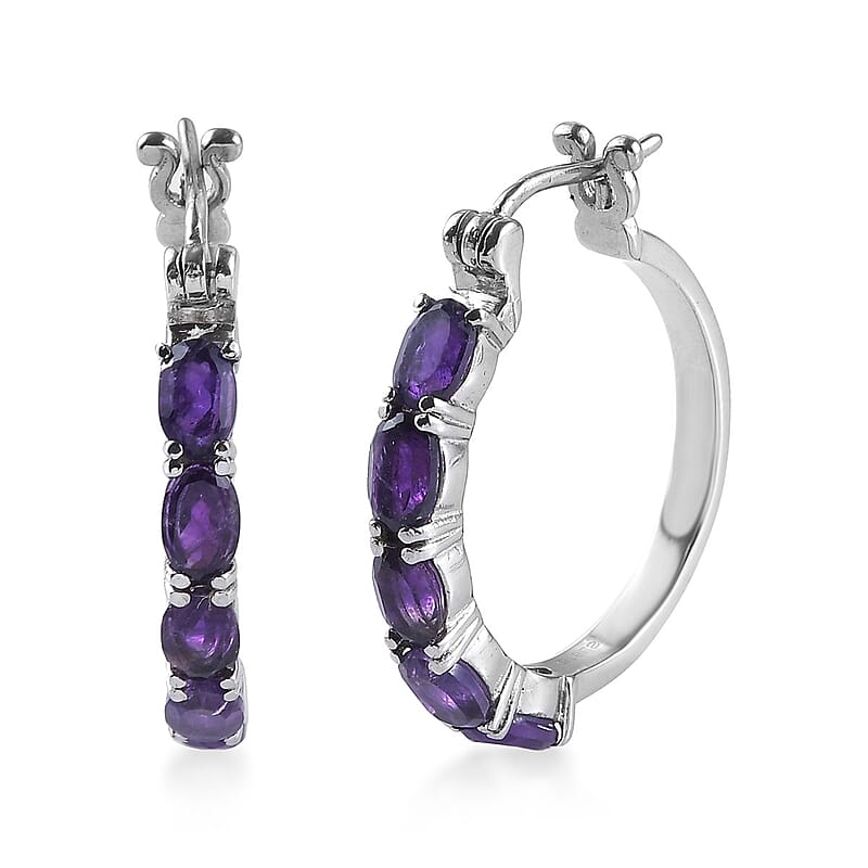 Amethyst 4.15 ctw Hoop Earrings in Stainless Steel 