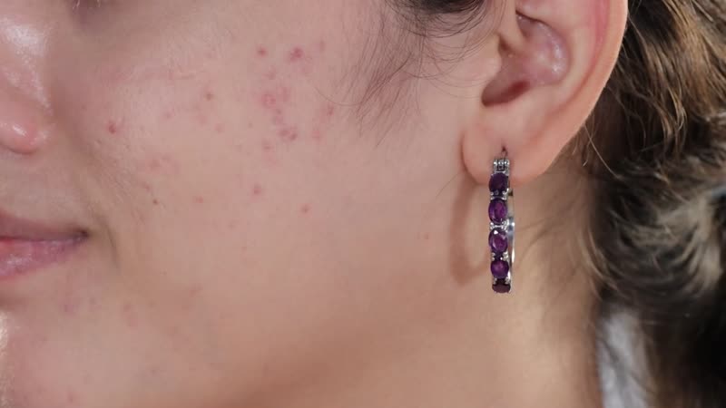 Amethyst Hoop Earrings in Stainless Steel 4.40 ctw