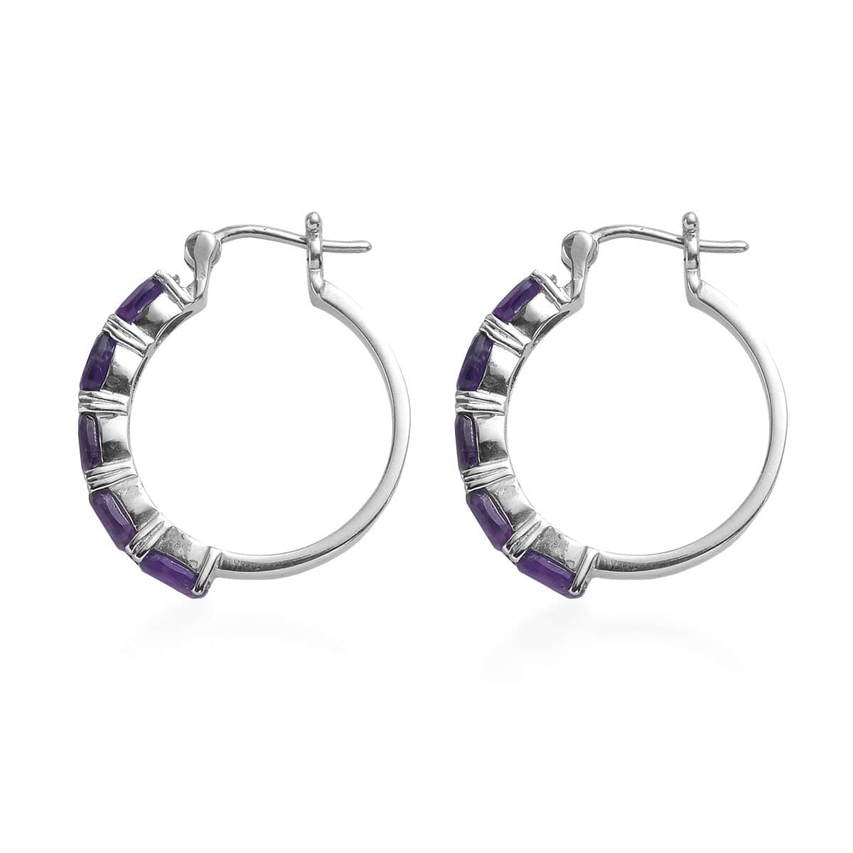 Amethyst Hoop Earrings in Stainless Steel 4.15 ctw image number 3