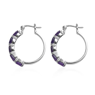Amethyst 4.15 ctw Hoop Earrings in Stainless Steel 