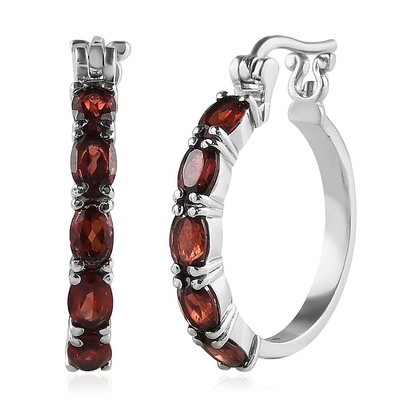Mozambique Garnet Hoop Earrings in Stainless Steel 5.00 ctw