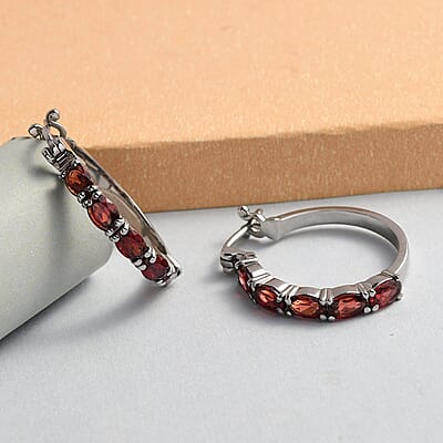 Mozambique Garnet Hoop Earrings in Stainless Steel 5.00 ctw
