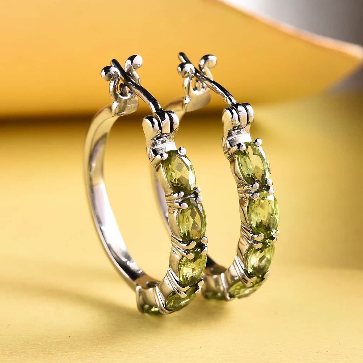 Peridot Hoop Earrings in Stainless Steel 4.75 ctw image number 1