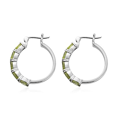 Peridot Hoop Earrings in Stainless Steel 4.75 ctw , Tarnish-Free, Waterproof, Sweat Proof Jewelry