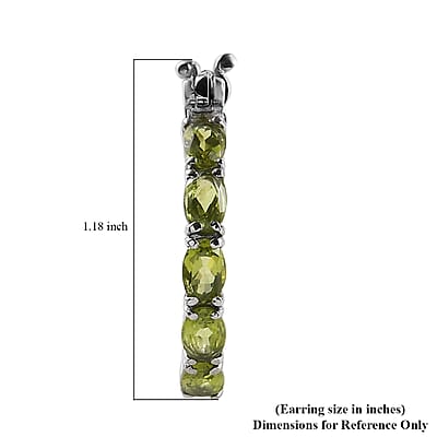 Peridot Hoop Earrings in Stainless Steel 4.75 ctw , Tarnish-Free, Waterproof, Sweat Proof Jewelry