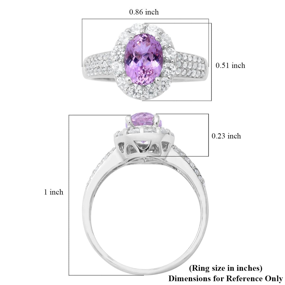 Martha Rocha Kunzite and Natural White Zircon Halo Ring in Platinum Over Sterling Silver (Size 10.0) 2.90 ctw image number 4