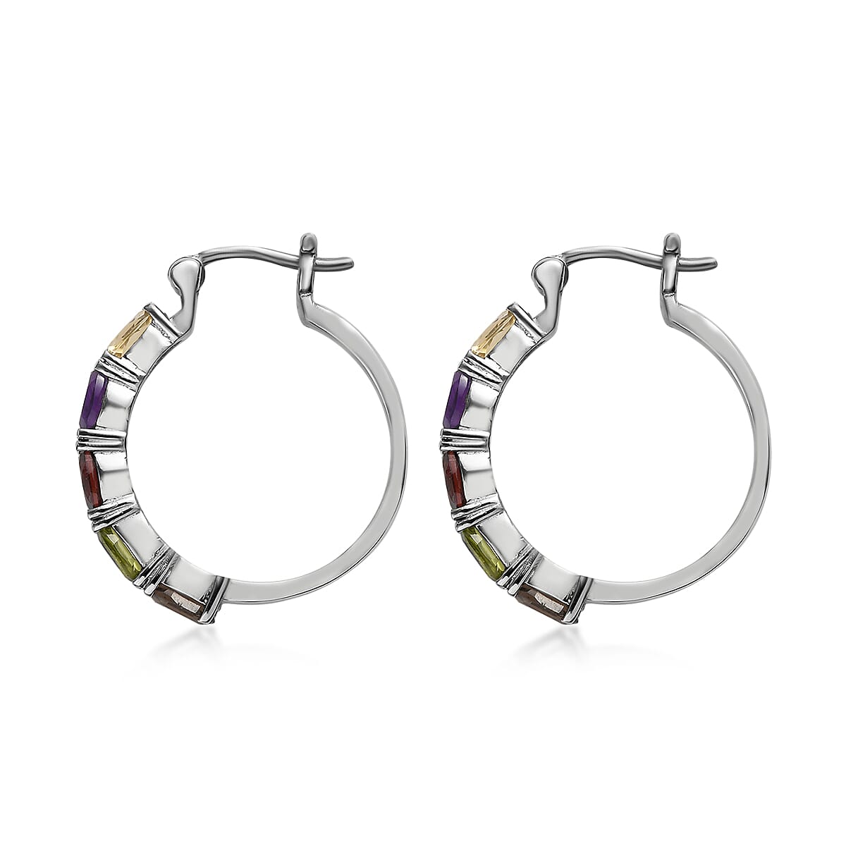 Multi Gemstone Hoop Earrings in Stainless Steel 4.90 ctw , Tarnish-Free, Waterproof, Sweat Proof Jewelry image number 3