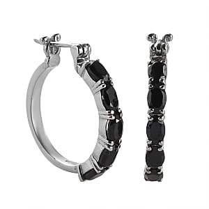 Thai Black Spinel Hoop Earrings in Stainless Steel 5.20 ctw