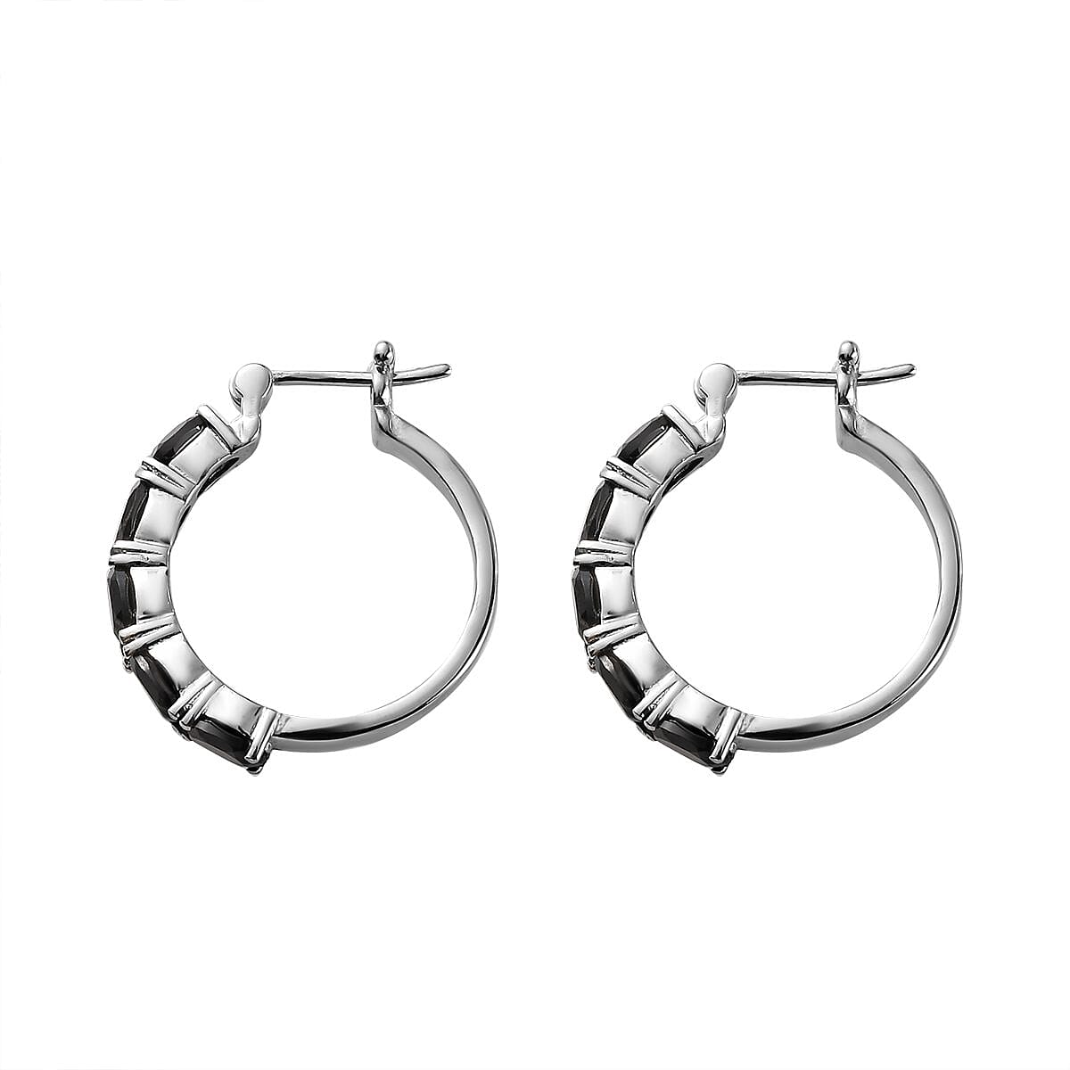 Thai Black Spinel Hoop Earrings in Stainless Steel 5.20 ctw image number 3