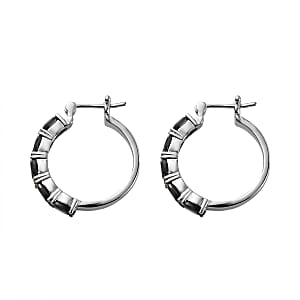 Thai Black Spinel Hoop Earrings in Stainless Steel 5.20 ctw