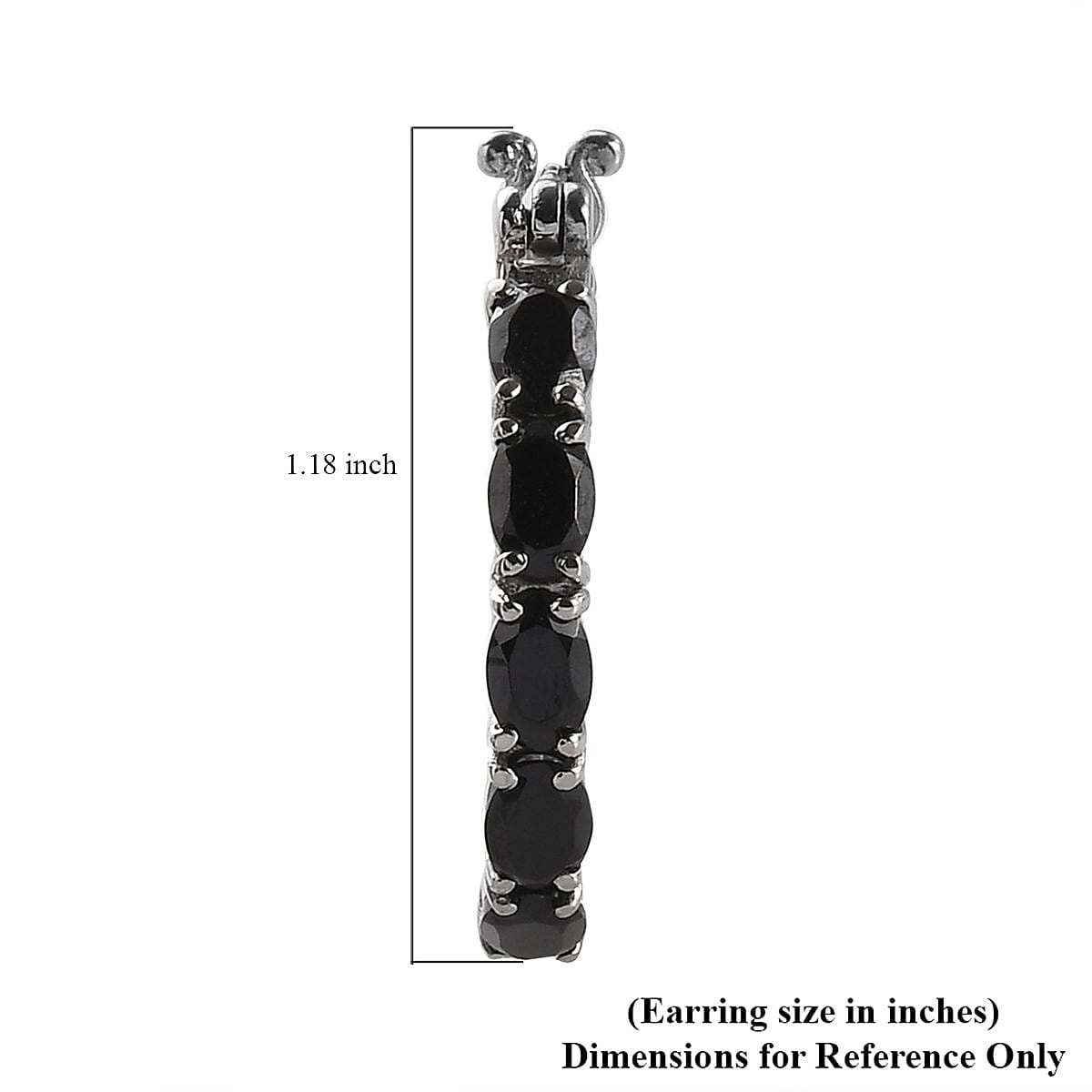 Thai Black Spinel Hoop Earrings in Stainless Steel 5.20 ctw image number 4