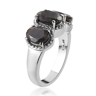 Silver Sapphire 3 Stone Ring in Stainless Steel (Size 10.0) 4.00 ctw , Tarnish-Free, Waterproof, Sweat Proof Jewelry